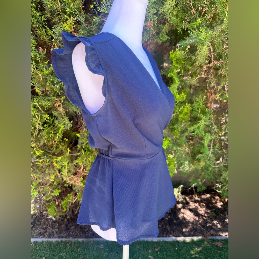Monteau Navy Blue Wrap Tie Front Cap Sleeve Blouse - Picture 2 of 5